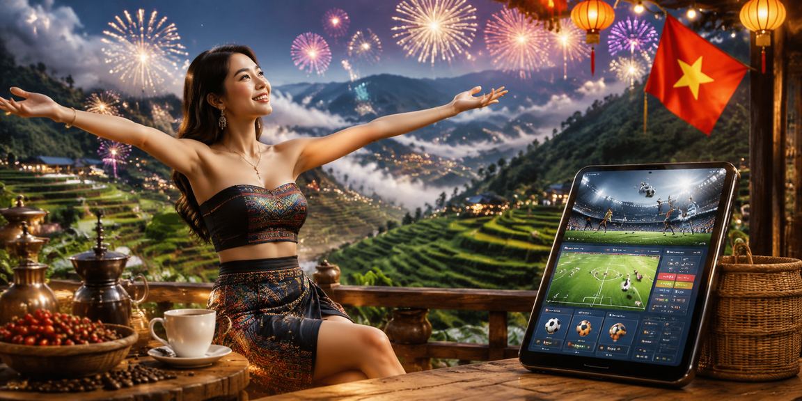 Người dùng trải nghiệm cá cược thể thao trên điện thoại giữa cảnh Sapa